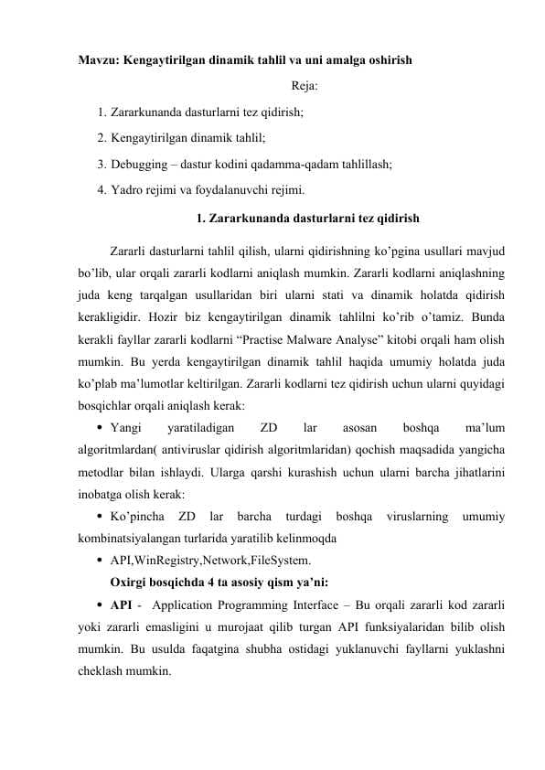 Kengaytirilgan dinamik tahlil va uni amalga oshirish