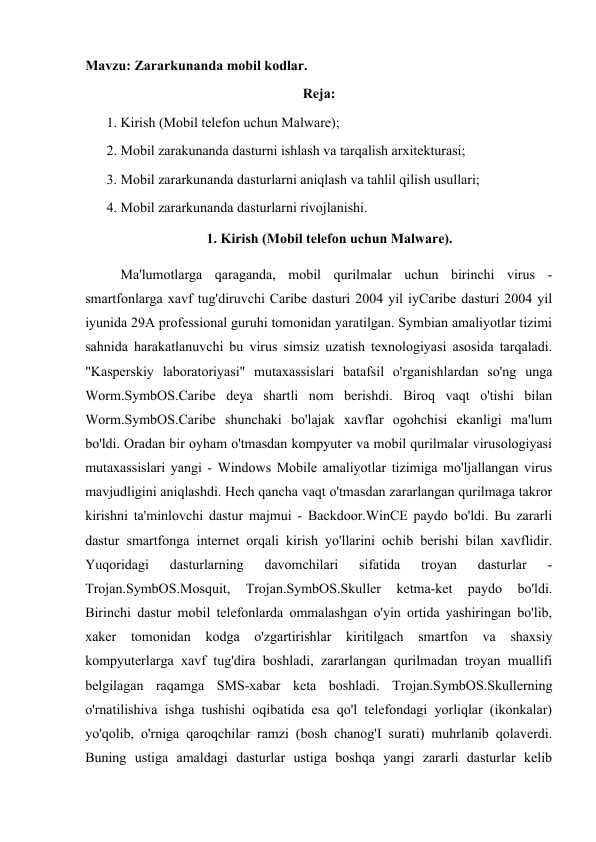 Zararkunanda mobil kodlar