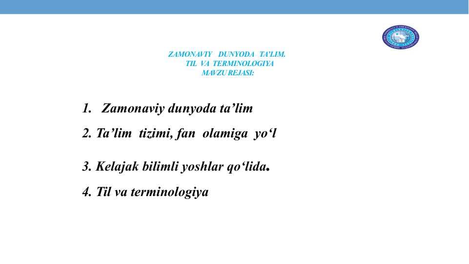 Zamonaviy dunyoda ta'lim, til va terminalogiya