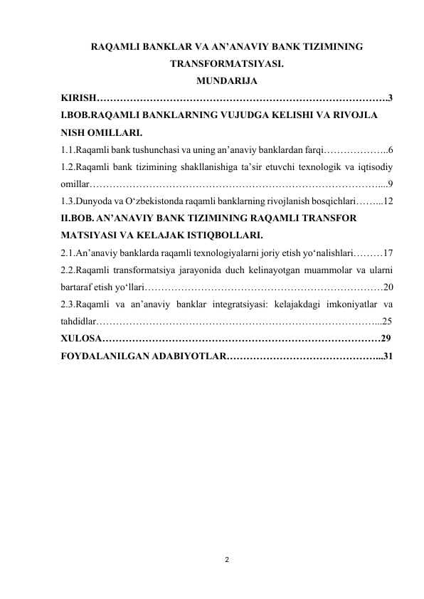 RAQAMLI BANKLAR VA AN’ANAVIY BANK TIZIMINING TRANSFORMATSIYASI.