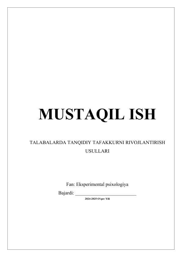Talabalarda tanqidiy tafakkurni rivojlantirish usullari
