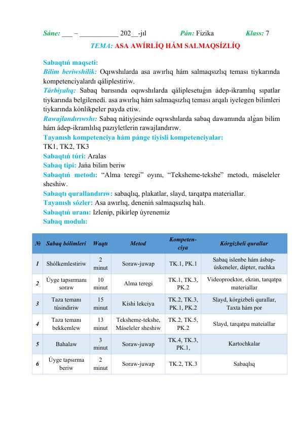 Asa awırlıq hám salmasızlıq