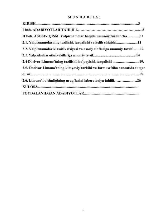Limono’t -Melissa officinalis L o’simligi urug’larini laboratoriya tahlili.