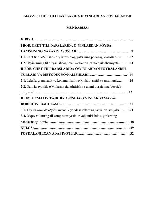 CHET TILI DARSLARIDA O‘YINLARDAN FOYDALANISH.docx