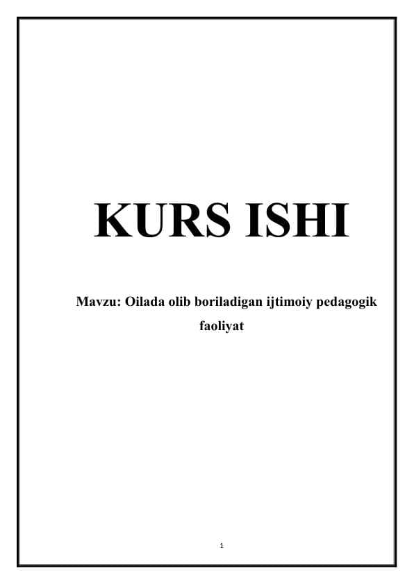 Oilada olib boriladigan ijtimoiy pedagogik faoliyat