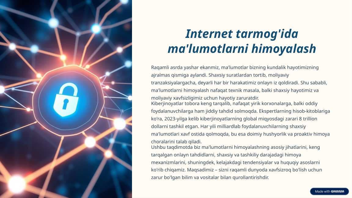Internet tarmog'ida ma'lumotlarni himoyalash