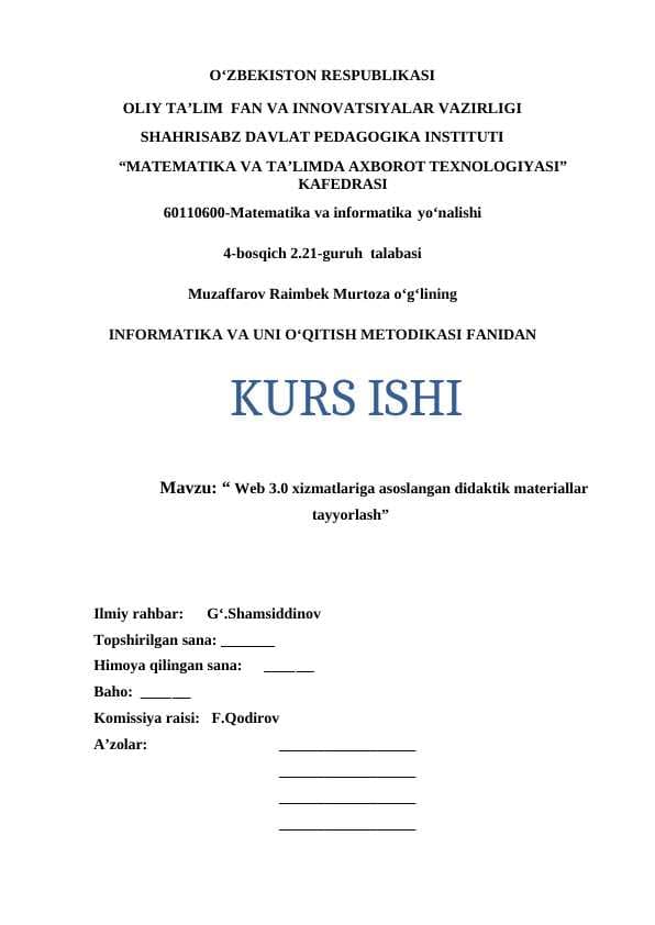 Web 3.0 xizmatlariga asoslangan didaktik materiallar tayyorlash