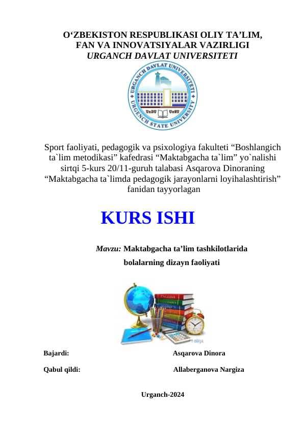 MAKTABGACHA TA’LIM TASHKILOTLARIDA BOLALARNING DIZAYN FAOLIYATI
