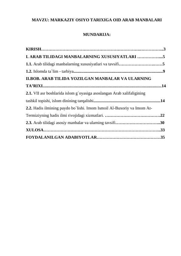 MARKAZIY OSIYO TARIXIGA OID ARAB MANBALARI