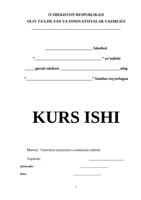 Trenerlarni tayyorlash va malakasini oshirish
