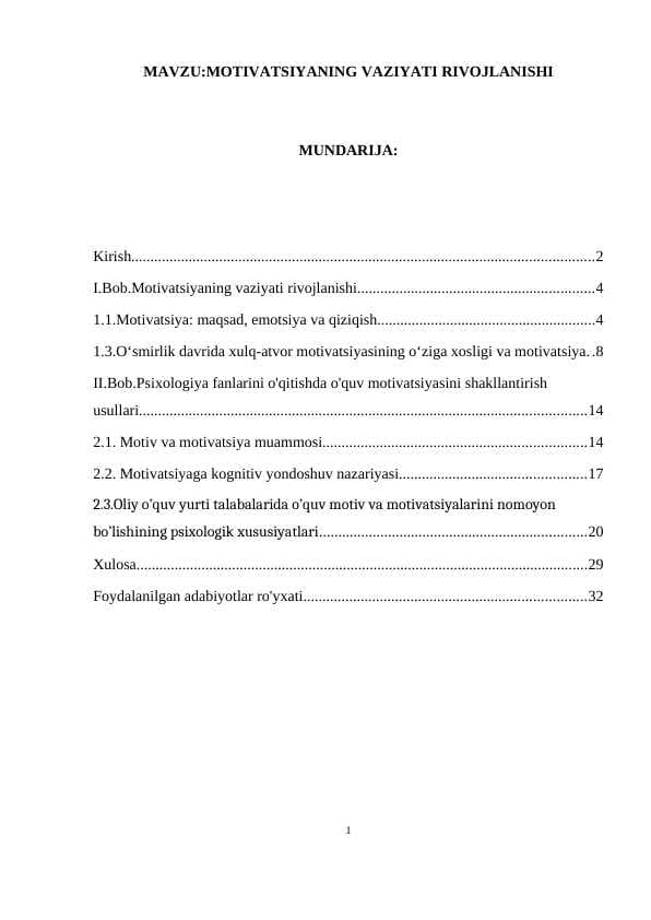 MOTIVATSIYANING VAZIYATI RIVOJLANISHI
