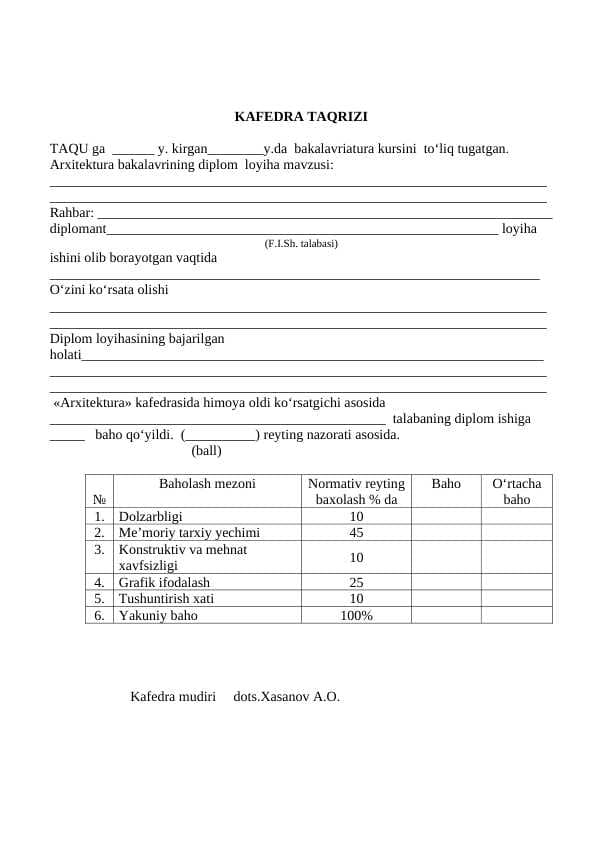 Битирув ишига тақризлар