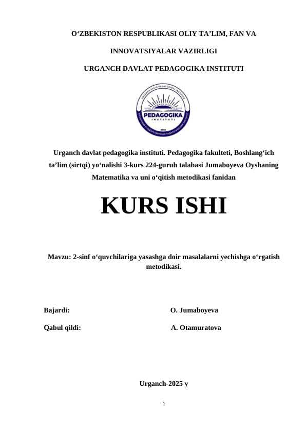 2 sinf oʻquvchilariga yasashga doir masalalarni yechishga oʻrgatish metodikasi