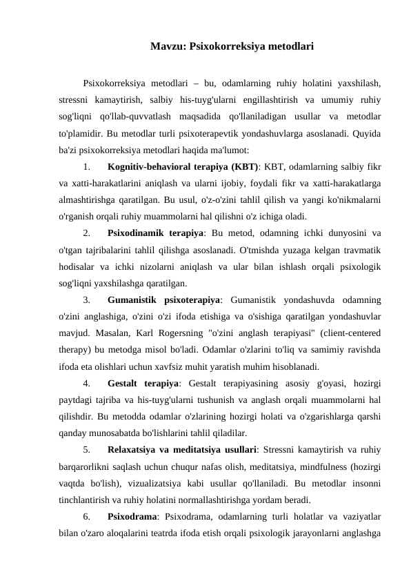 Psixokorreksiya metodlari