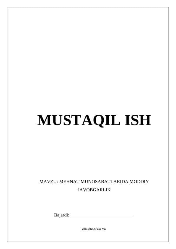 MEHNAT MUNOSABATLARIDA MODDIY JAVOBGARLIK