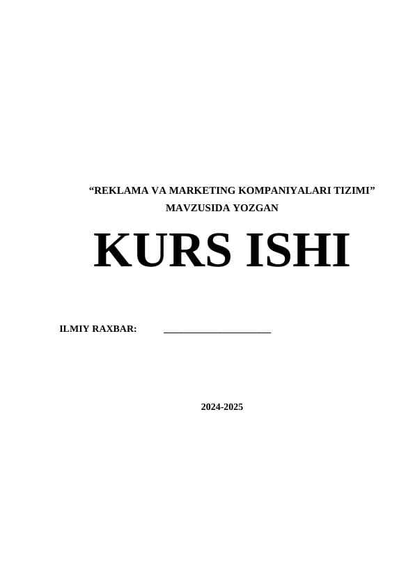 REKLAMA VA MARKETING KOMPANIYALARI TIZIMI