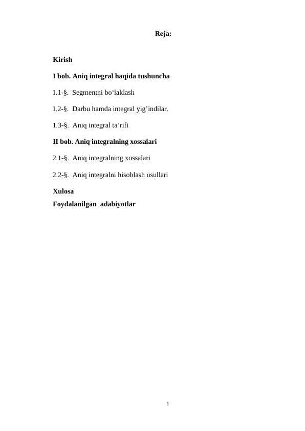 Aniq integral va uning xossalari
