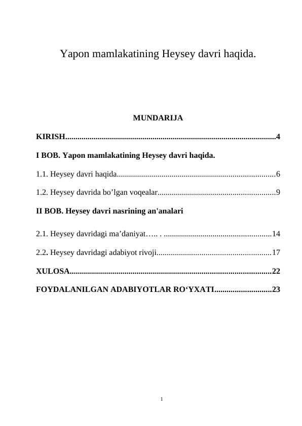 Yapon mamlakatining Heysey davri haqida.