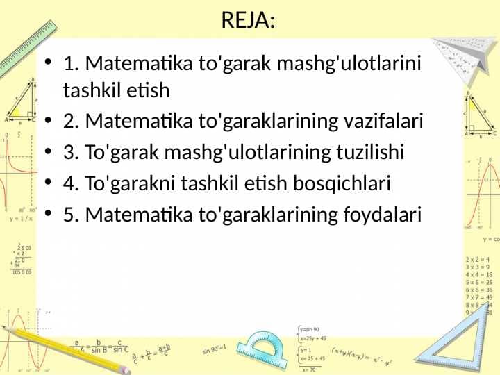 Matematika to’garak mashg’ulotlarini tashkil etish