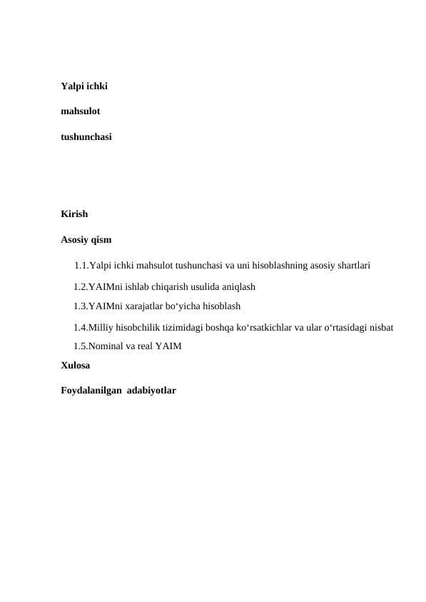Yalpi ichki mahsulot tushunchasi