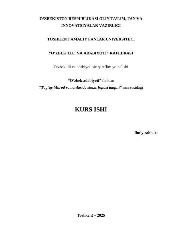 Togʻay Murod romanlarida shaxs fojiasi talqini