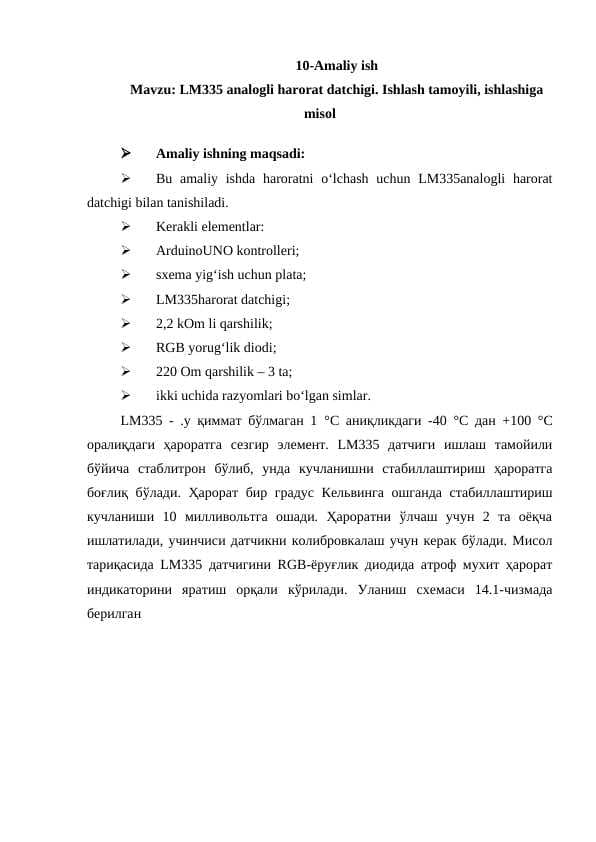 LM335 analogli harorat datchigi. Ishlash tamoyili, ishlashiga misol