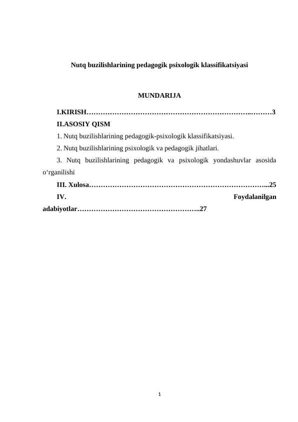 Nutq buzilishlarining pedagogik psixologik klassifikatsiyasi