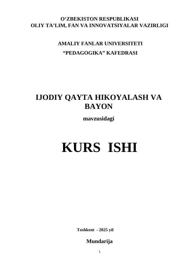 IJODIY QAYTA HIKOYALASH VA BAYON