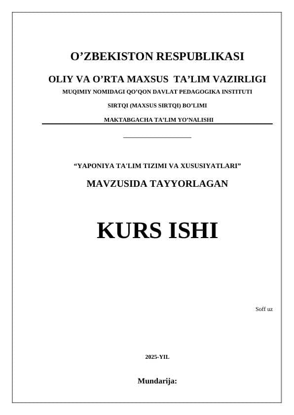 YAPONIYA TA'LIM TIZIMI VA XUSUSIYATLARI