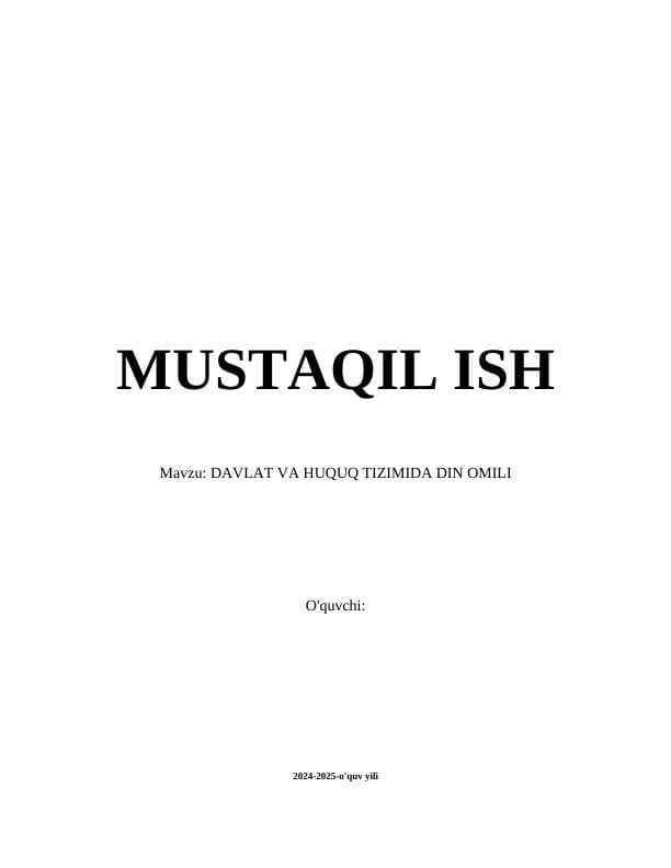 DAVLAT VA HUQUQ TIZIMIDA DIN OMILI