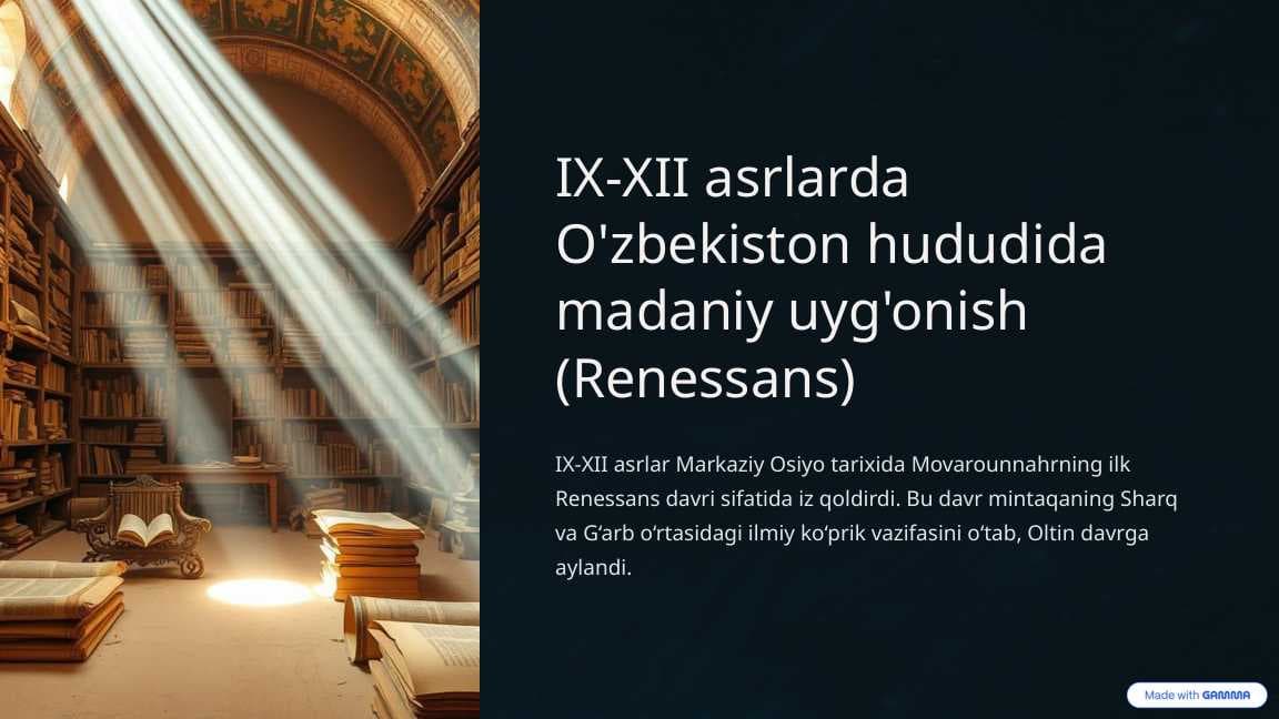 IX-XII asrlarda O'zbekiston hududida madaniy uyg'onish (Renessans)
