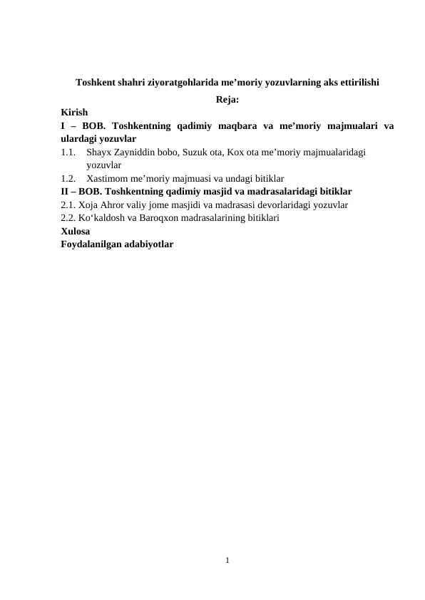 Toshkent shahri ziyoratgohlarida me’moriy yozuvlarning aks ettirilishi