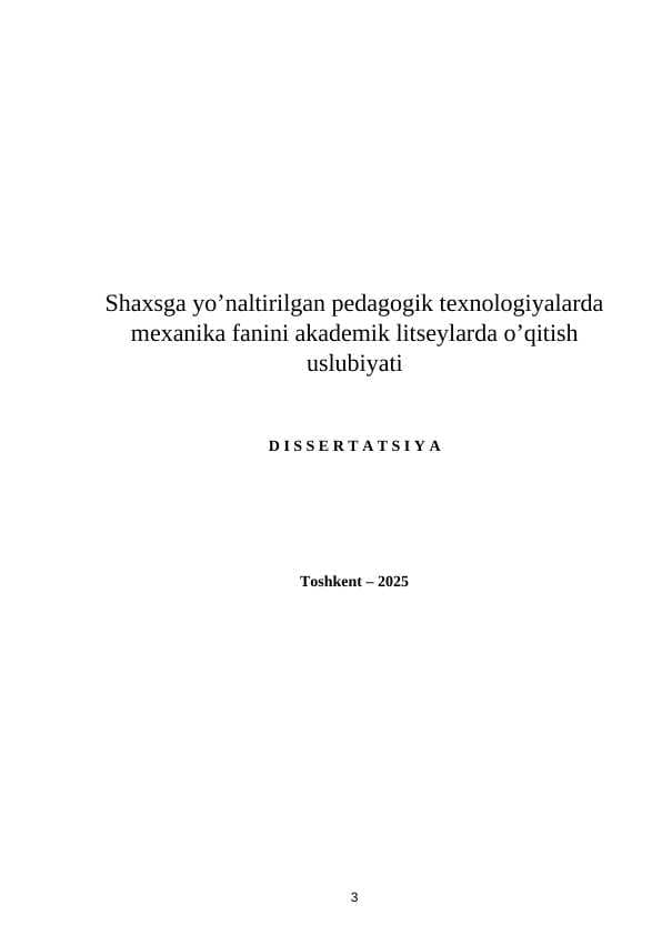 Shaxsga yo’naltirilgan pedagogik texnologiyalarda mexanika fanini akademik litseylarda o’qitish uslubiyati