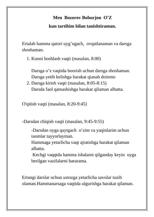 kun tartibim