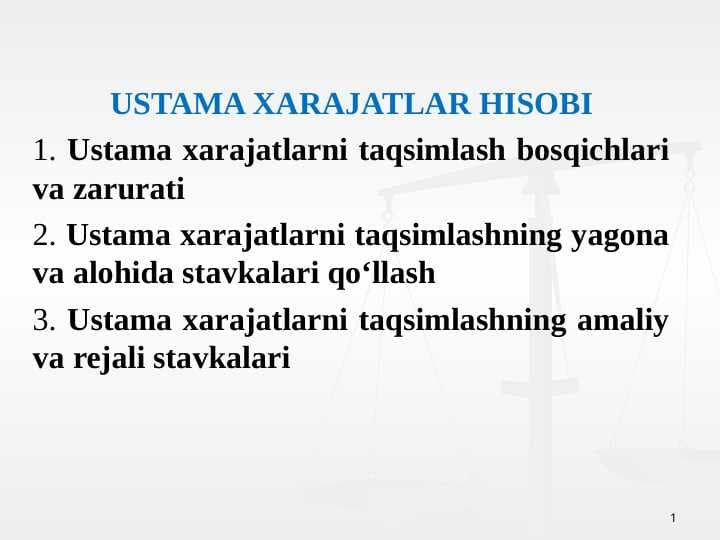 USTAMA XARAJATLAR HISOBI