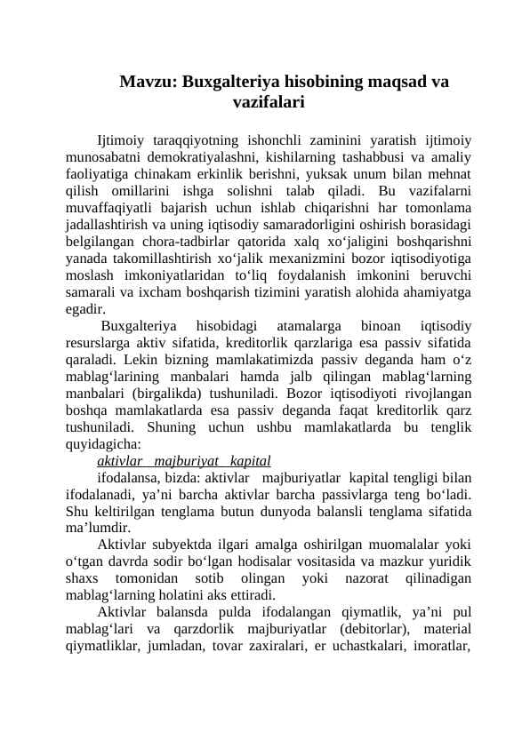 Buxgalteriya hisobining maqsad va vazifalari