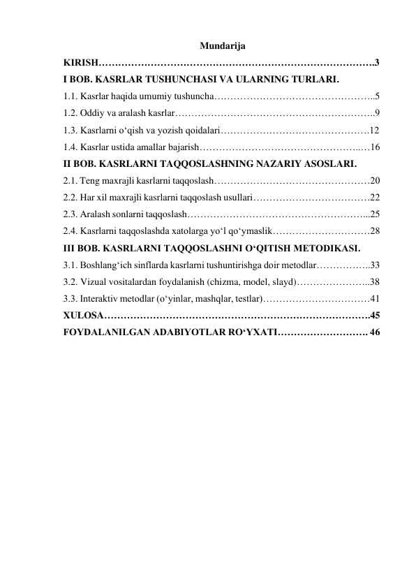 Kasrlarni taqqoslash