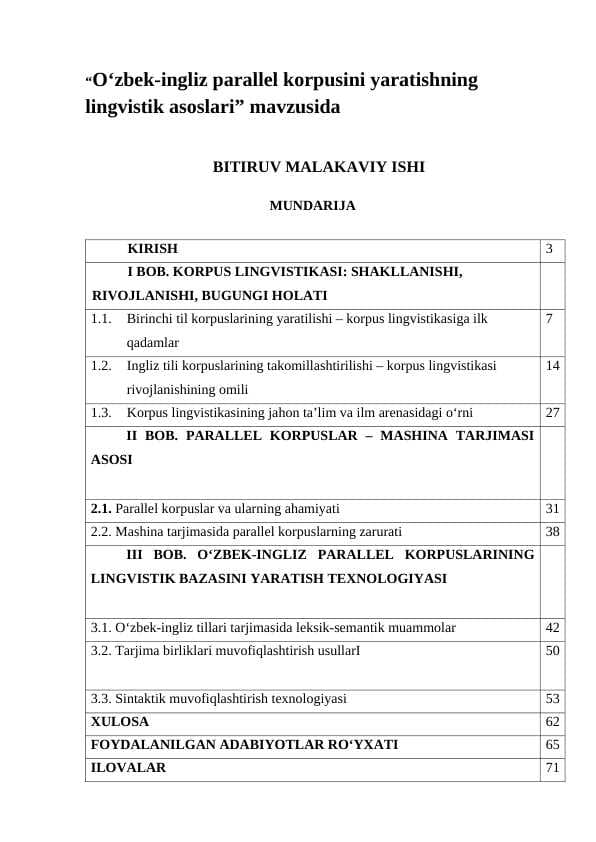 “Oʻzbek-ingliz parallel korpusini yaratishning lingvistik asoslari” mavzusida