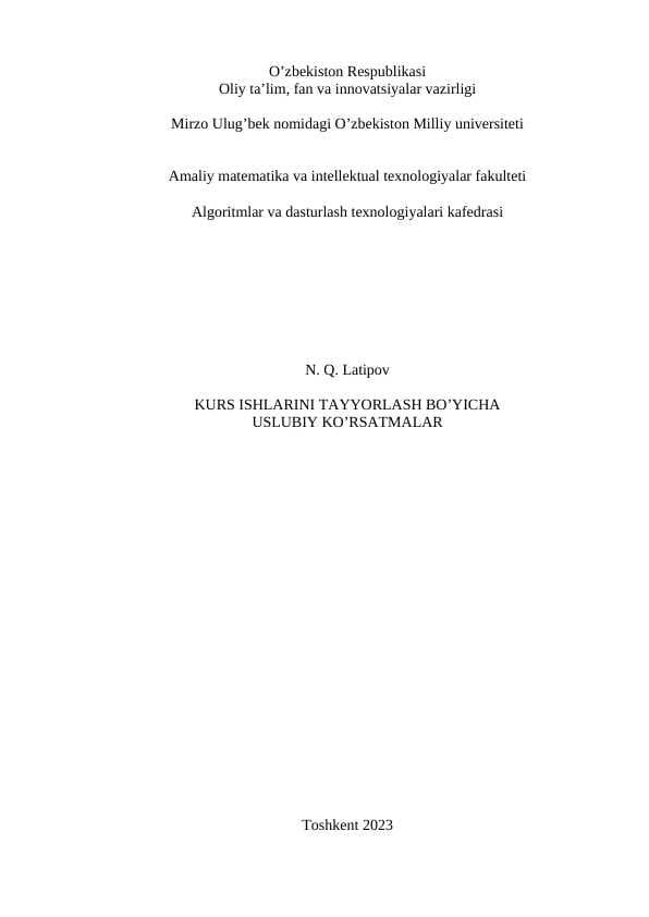 KURS ISHLARINI TAYYORLASH BO’YICHA USLUBIY KO’RSATMALAR