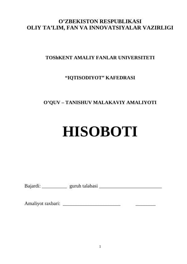 HISOBOT o'quv amaliyot