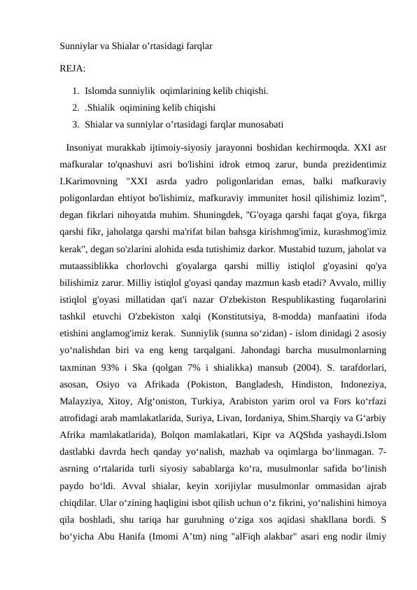 Sunniylar va Shialar o’rtasidagi farqlar