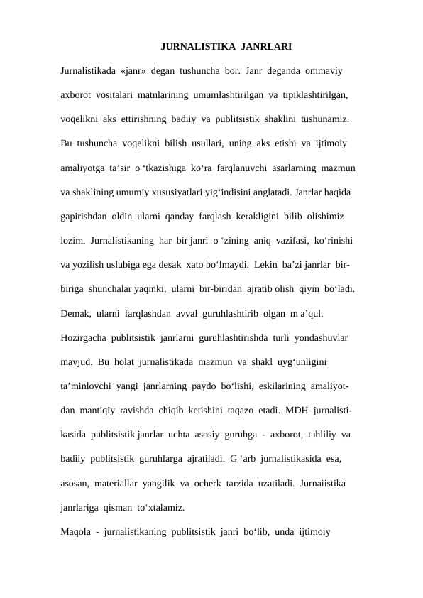 JURNALISTIKA  JANRLARI