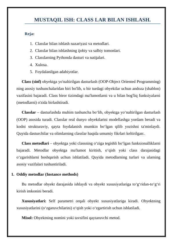 CLASS LAR BILAN ISHLASH.