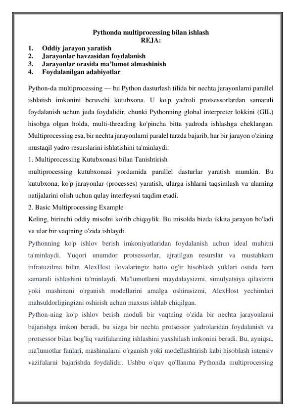 Pythonda multiprocessing bilan ishlash