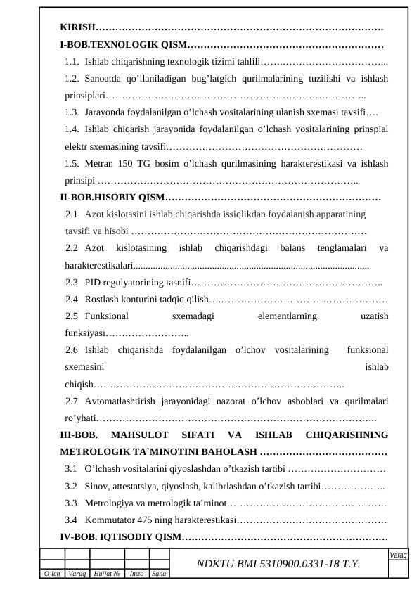 O‘lchash vositalarining metrologik xarakteristikalari va o‘lchashlarning bajarilish metodikasi