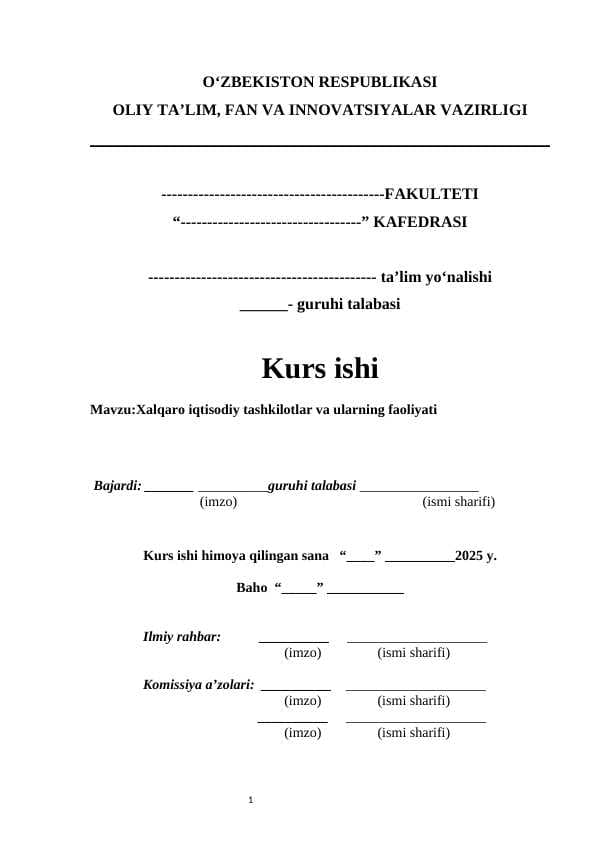 Xalqaro iqtisodiy tashkilotlar va ularning faoliyati