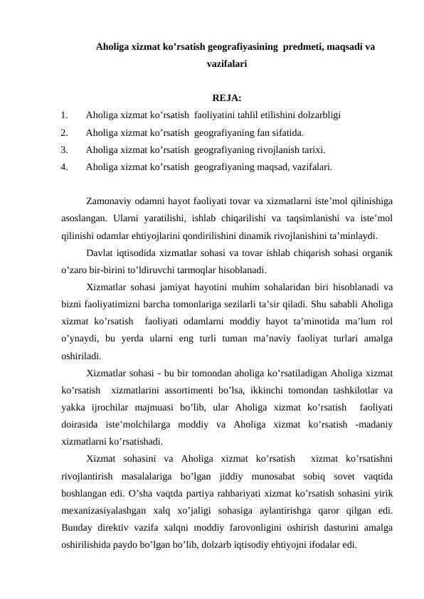 Aholiga xizmat ko’rsatish