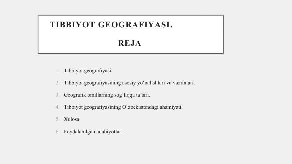 TIBBIYOT GEOGRAFIYASI