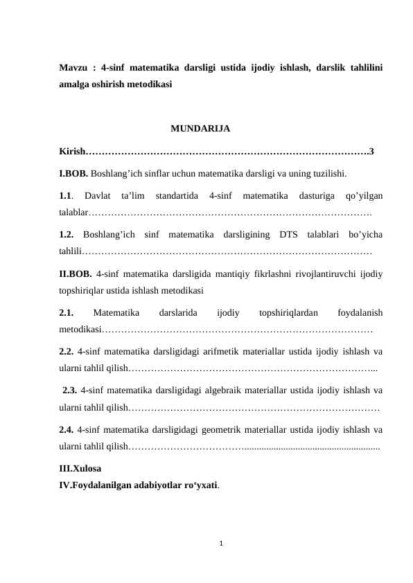 4-sinf matematika darsligi ustida ijodiy ishlash metodikasi