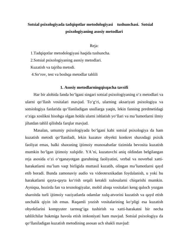 Sotsial psixologiyada tadqiqotlar metodologiyasi